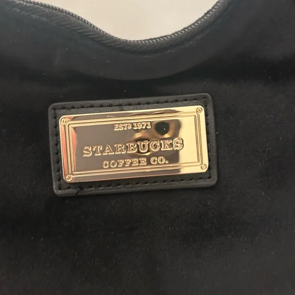 Starbucks Black Velour Mini Shoulder Bag Gold Logo Y2K Rare Small Purse - Picture 3 of 6